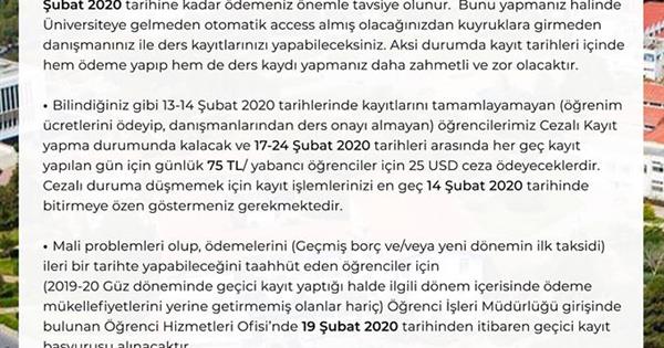 2019-2020 BAHAR DÖNEMİ DERS KAYIT İŞLEMLERİ